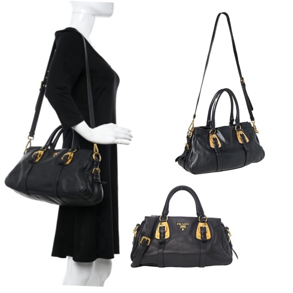 SOLD!!PRADA Black Calfskin Bauletto Handbag Medium Black with Lock, COA Dustbag - Picture 12 of 17